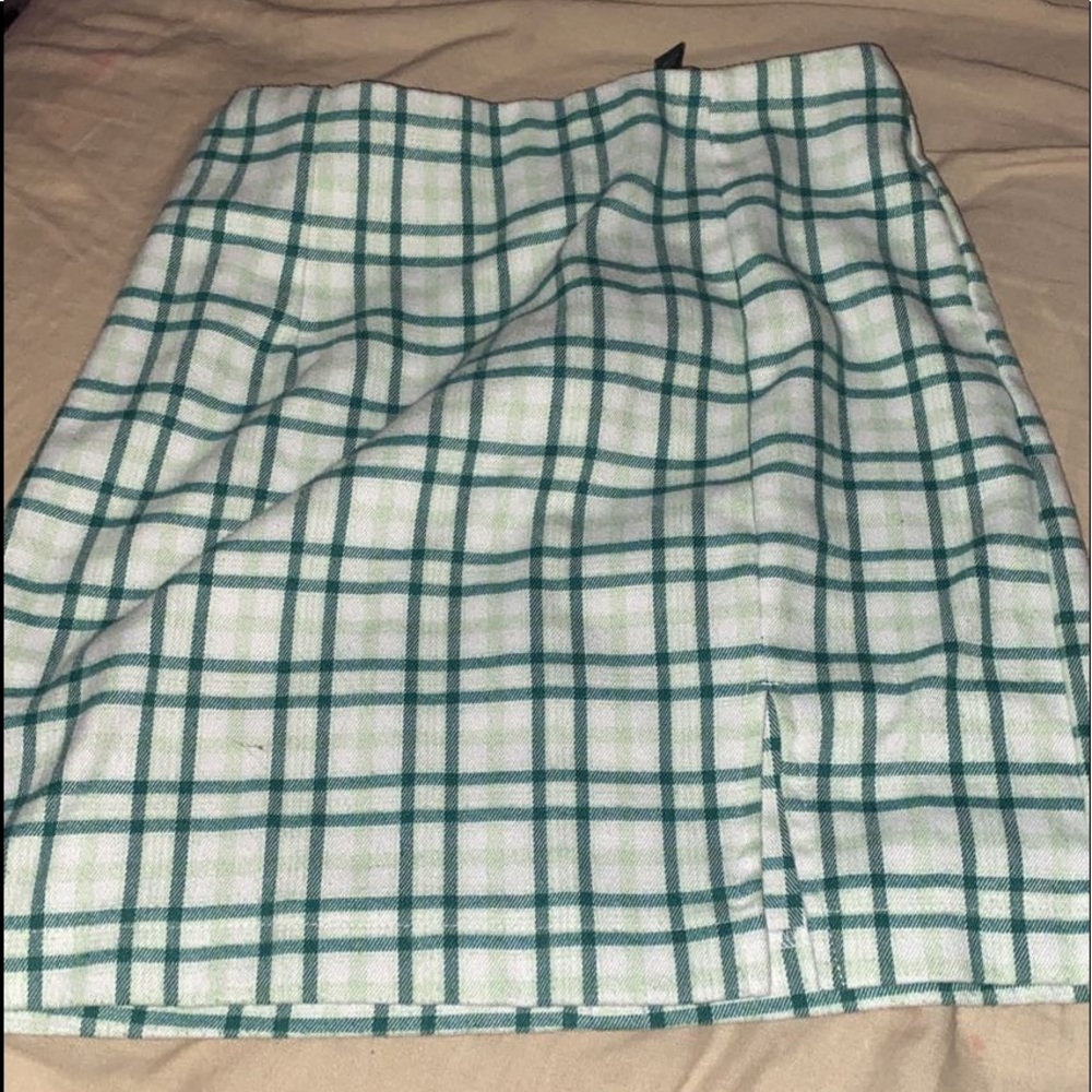 green plaid skirt